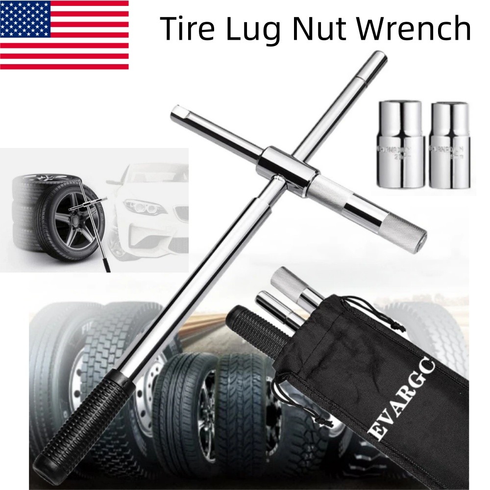 23″ Universal Extended Lug Wrench 4 Way Tire Iron Nut Wrench Set with Storage US