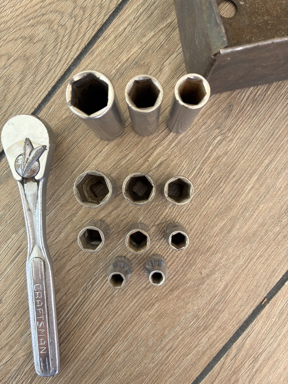 Vintage 6pt Sears Craftsman USA =V= (Flying V) 1/4” Drive Socket Set & Box