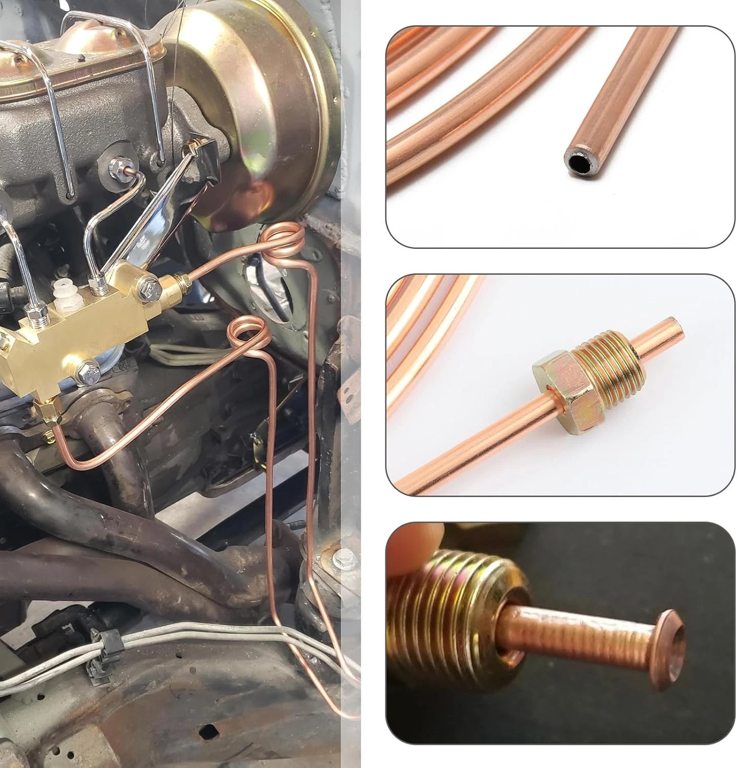3/16″ Brake Line Kit + 1/4 25FT Copper Pipe Flaring Tool 32 Fittings Nuts