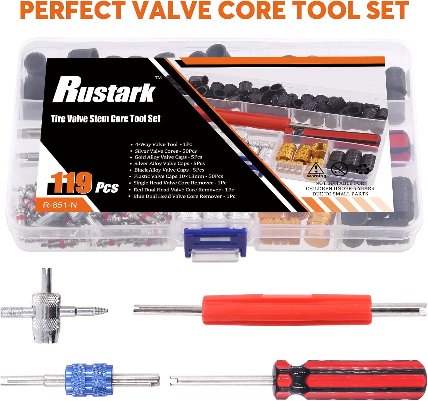 119Pcs Valve Core Remover Tools with Aluminum Tire Valve Stem Caps, Valve Cor…
