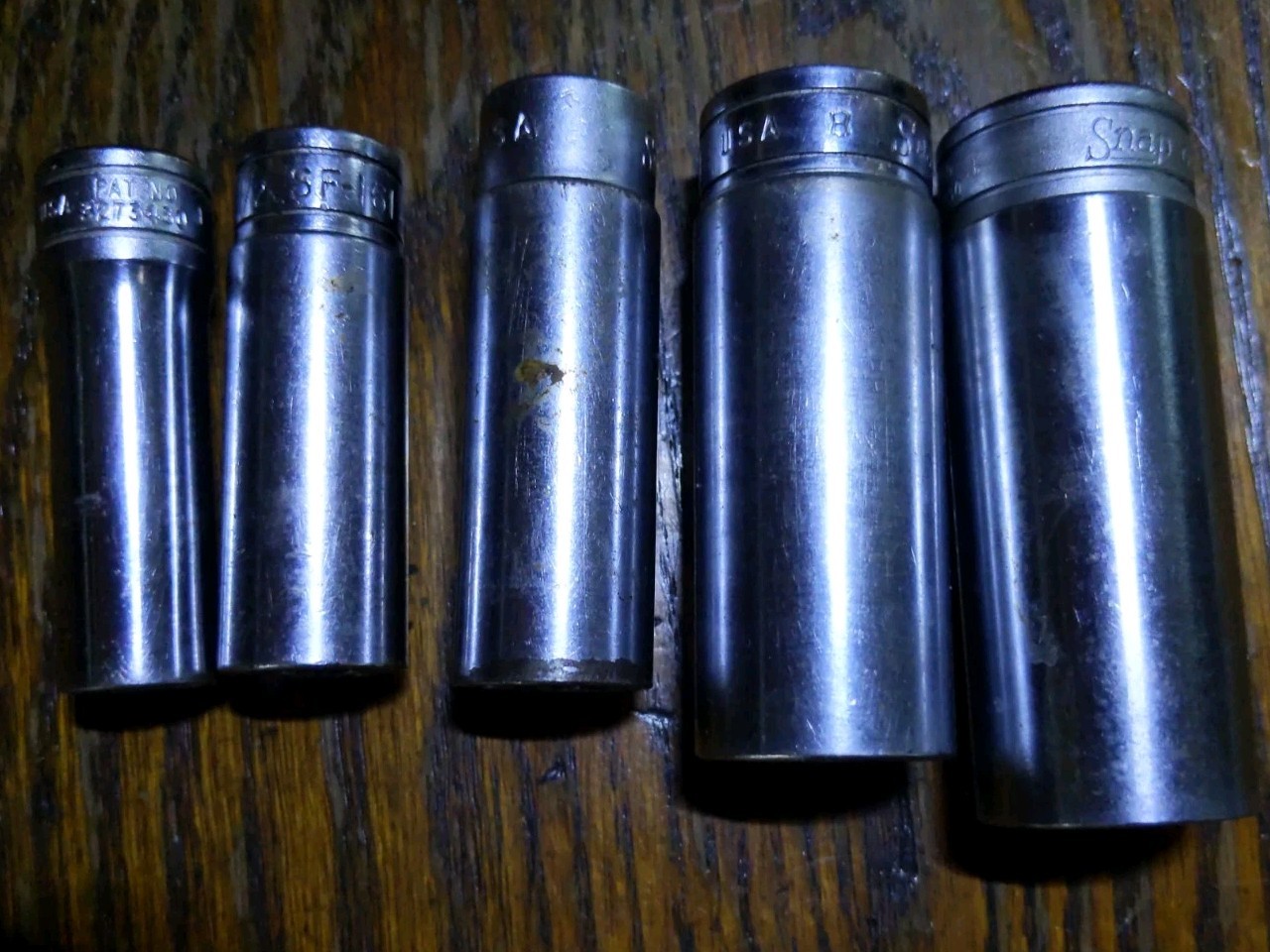 Lot of Snap On 3/8″ Drive 12 Point Deep SAE Sockets, 7/16, 1/2, 9/16, 3/4, 13/16