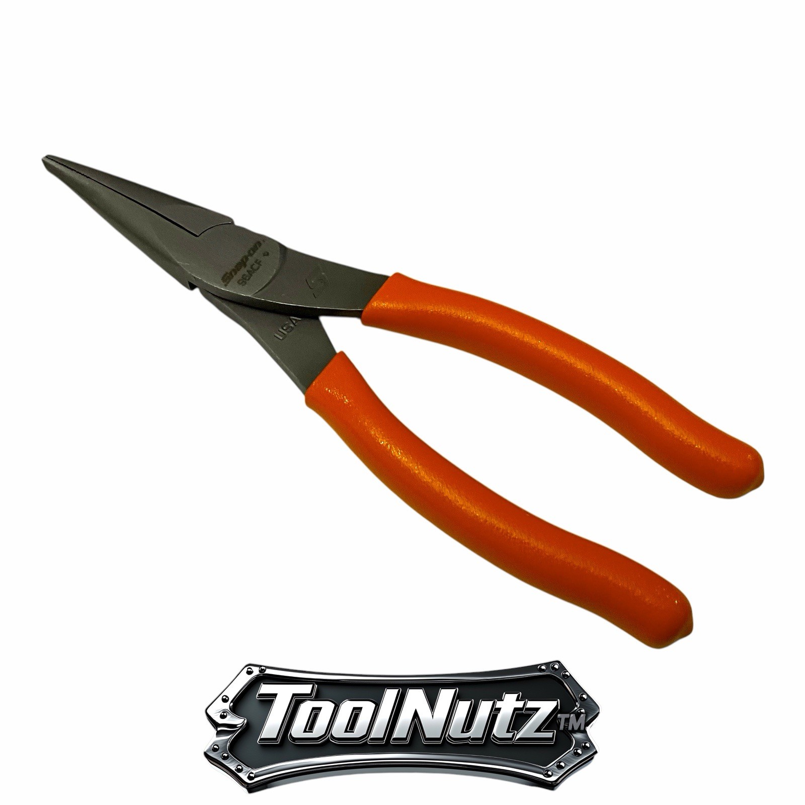 Snap-on Tools NEW 96ACFO 8in ORANGE Soft Grip Rounded Jaw Needle Nose Pliers USA