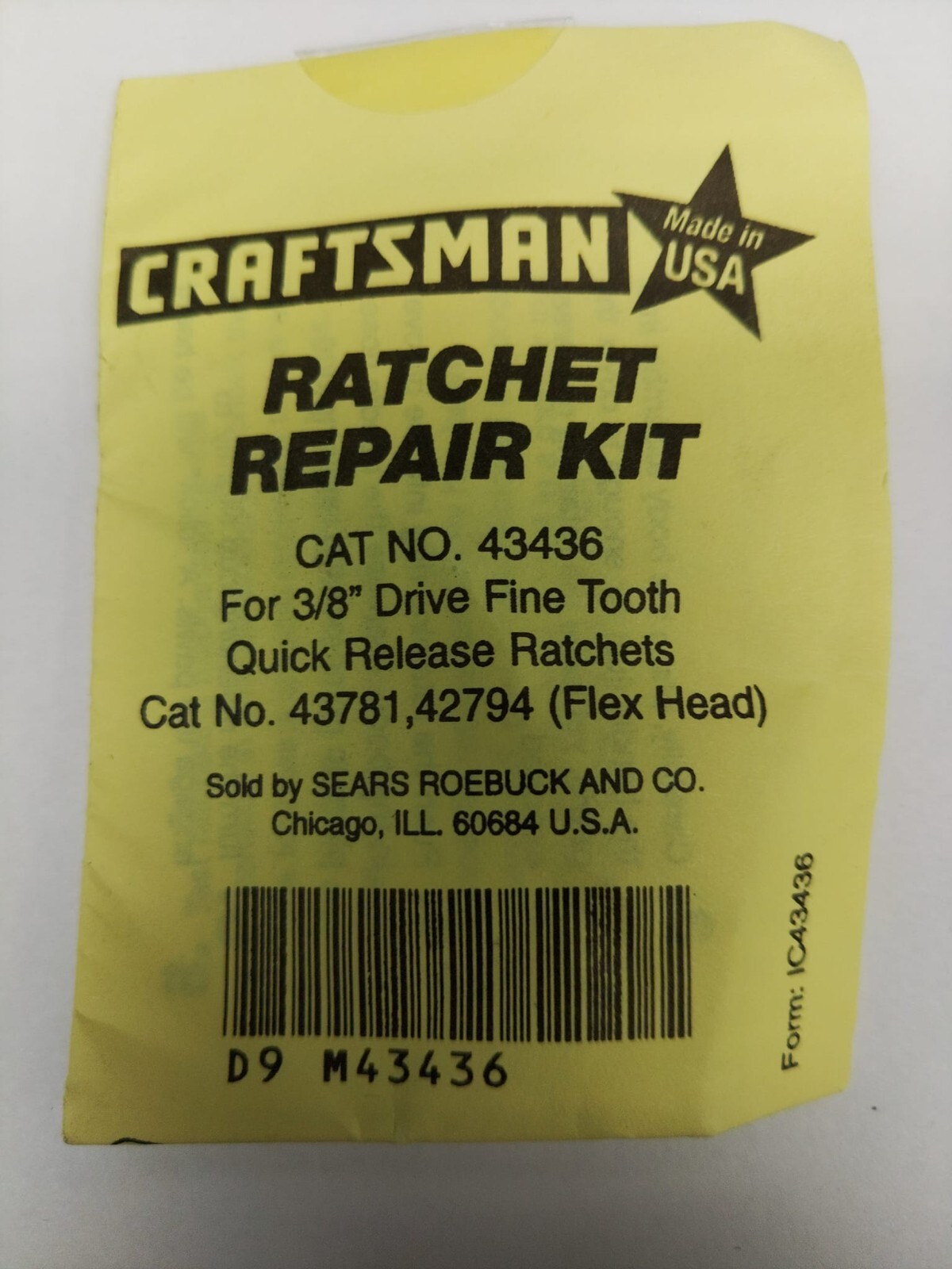 Craftsman Ratchet Repair Kit 43436 3/8″ for 43781 & 42794 Flex Head Made in USA