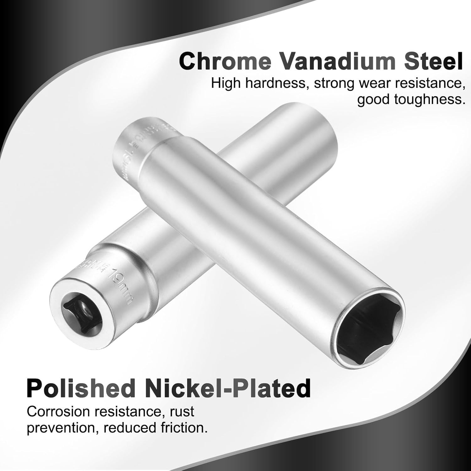 19mm Deep Socket 3/8″ Drive Extra Long 120mm CR-V Steel Tool