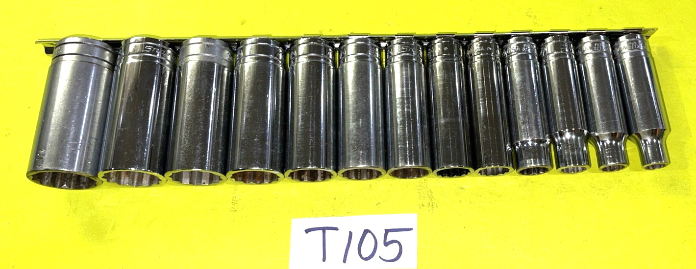SNAP-ON TOOLS 13 PIECE 1/2 DR. SAE. DEEP CHROME SOCKET SET 12 POINT 3/8 TO 1-1/8