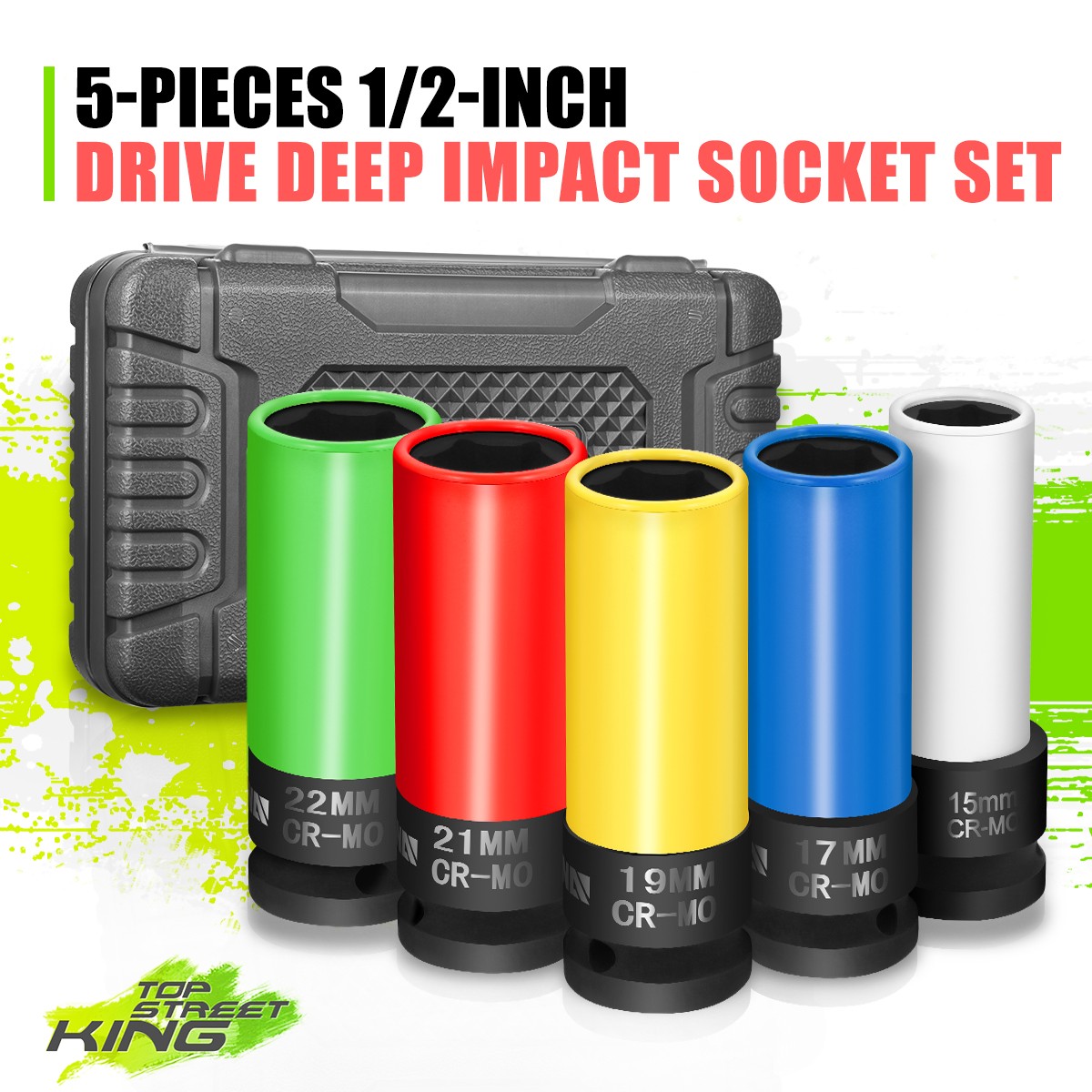 5Pcs 1/2″ 15/17/19/21/22mm Drive Wheel Protector Impact Lug Nut Bolt Socket Set