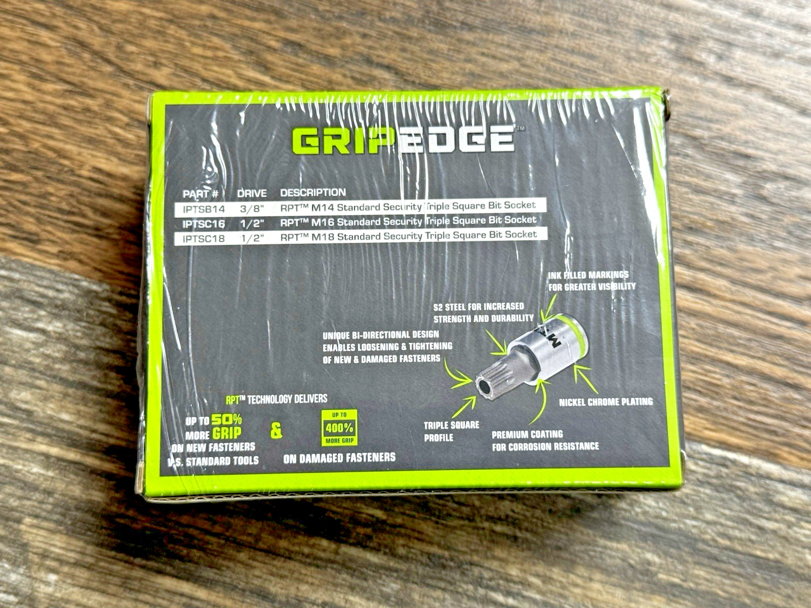 Grip Edge Tools 3-PC RPT 3/8″ & 1/2″ Dr. Triple Square Bit Socket Set #IPTS3S