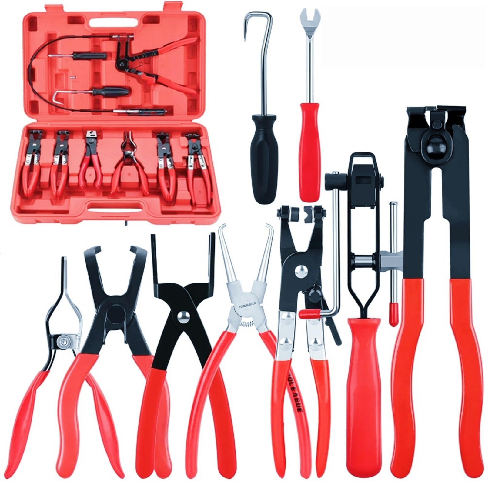10Pcs Long Reach Wire Hose Clamp Pliers Fuel Oil Water Pipe Clip Remover Kit