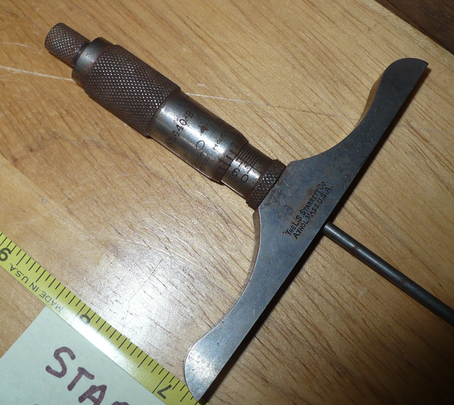 Vintage Starrett 440-B Depth Micrometer and Rods, Wooden Box