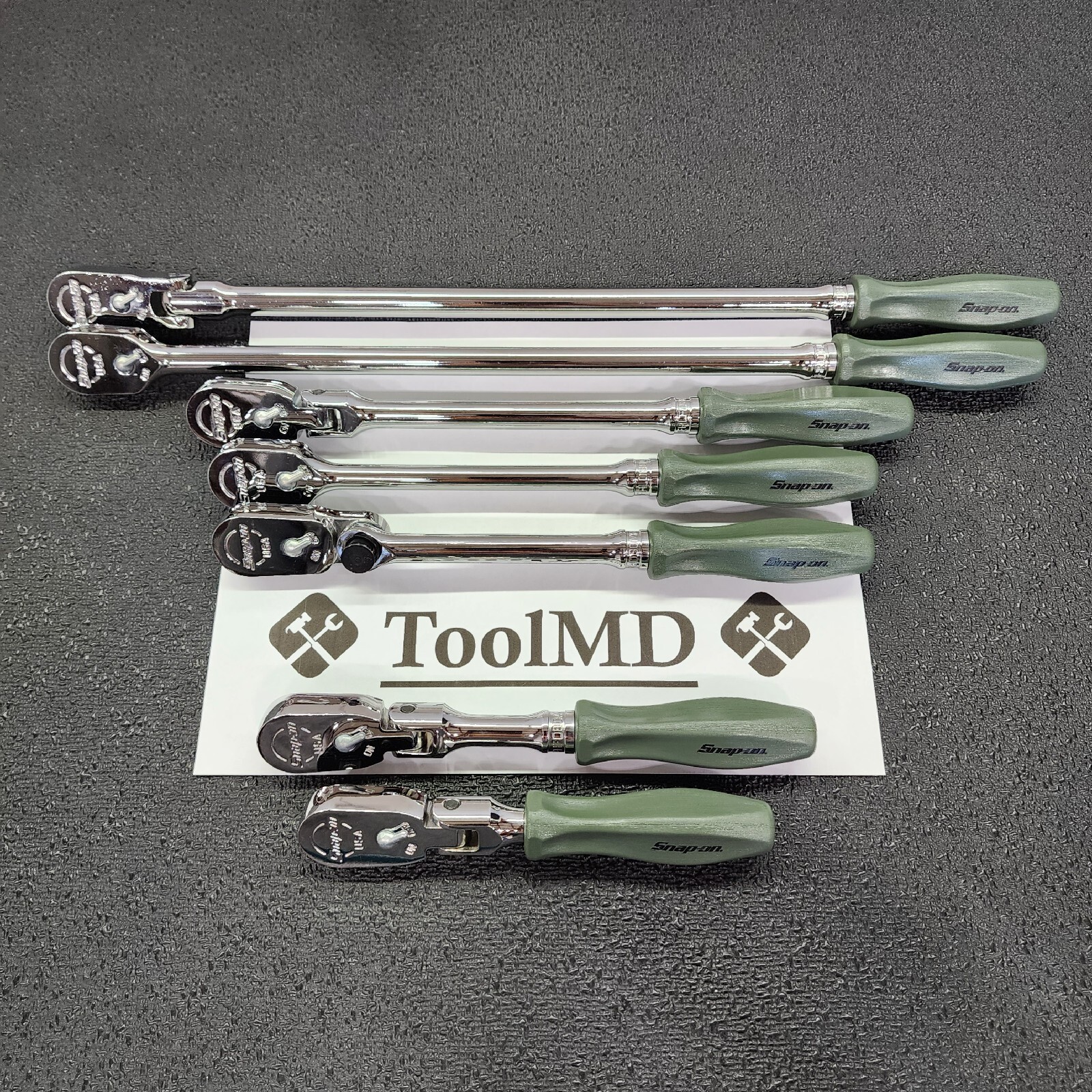 Snap-on Tools NEW 7pc COMBAT GREEN Hard Handle 3/8″ Drive Fixed Flex Ratchet Set