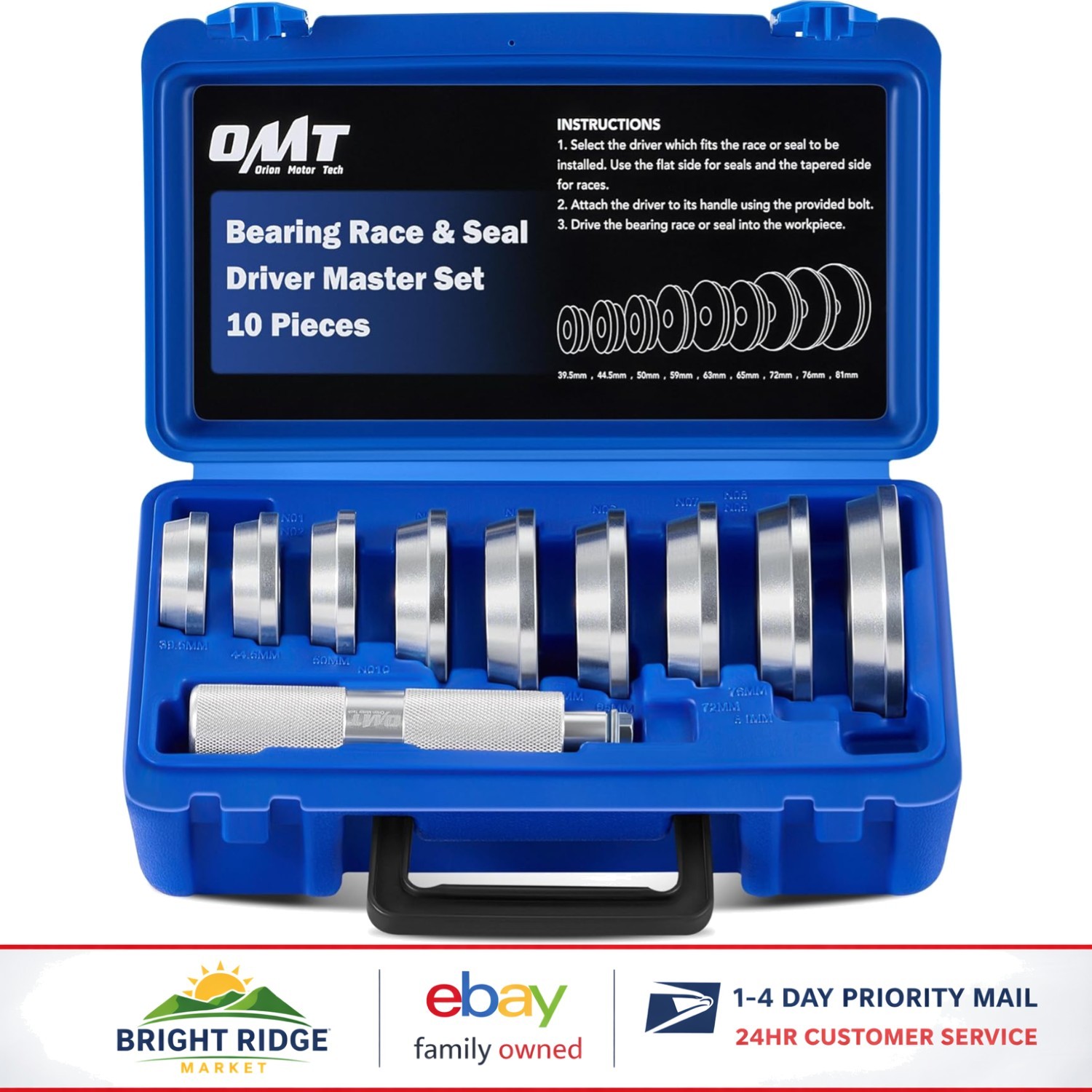 10-Piece Bearing Press Kit with Race and Seal Driver Set for Easy Installation