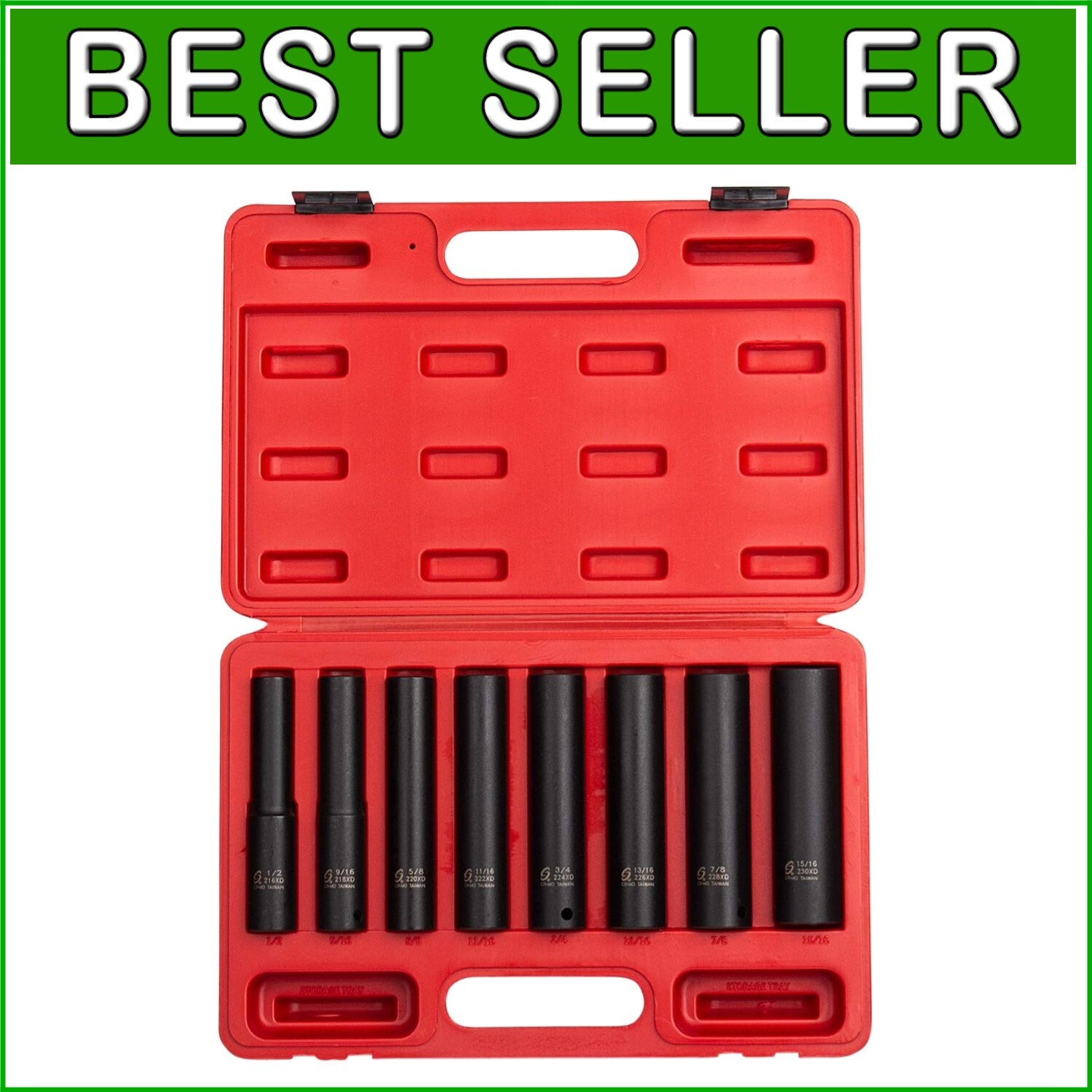 8-Piece SAE Impact Socket Set – Extra Long Deep CR-Mo Steel, Heavy-Duty Case
