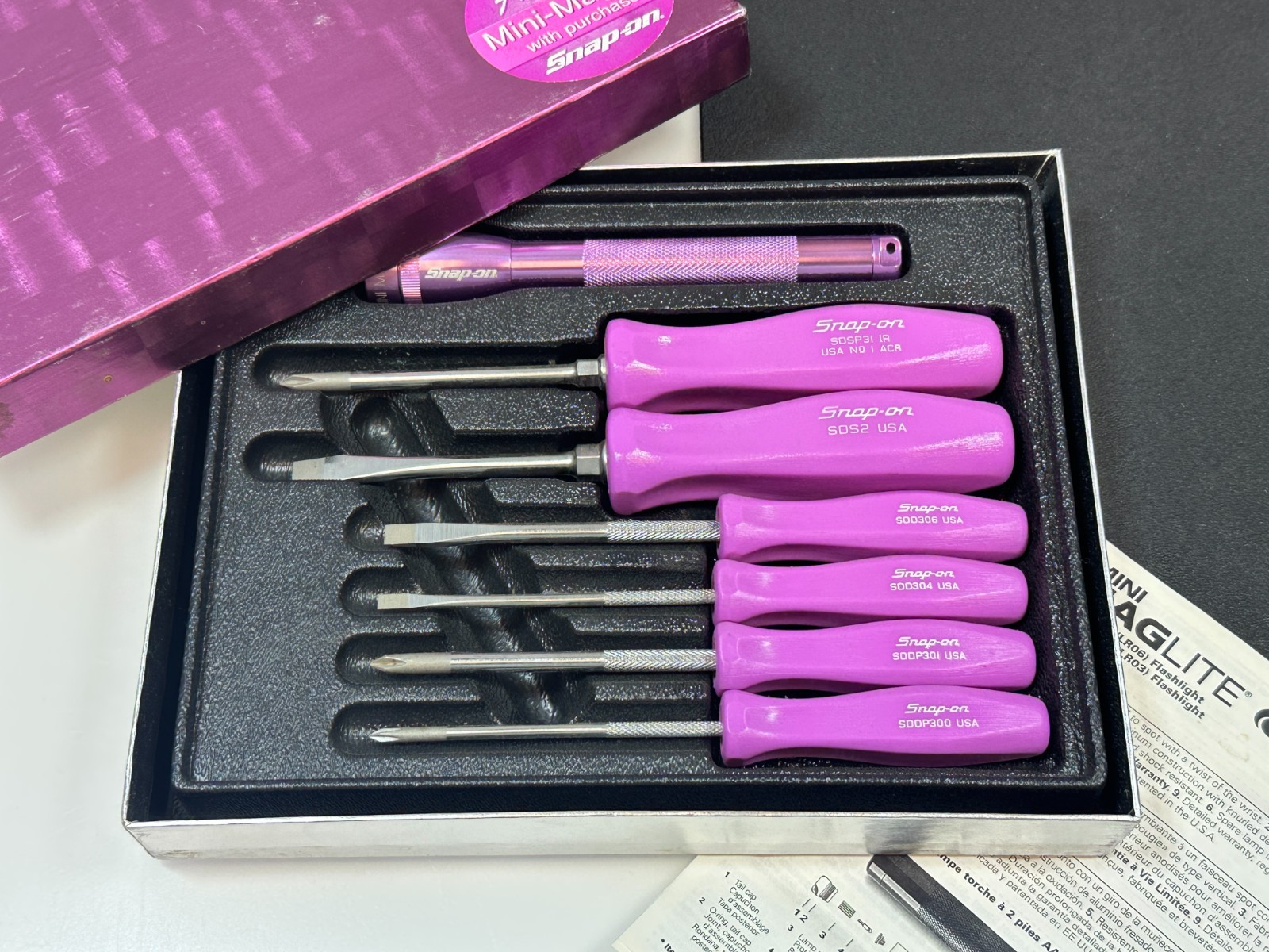 Snap-on Tool USA SDSMOMX RARE 7pc LIGHT PINK Hard Handle Screwdriver Set Maglite