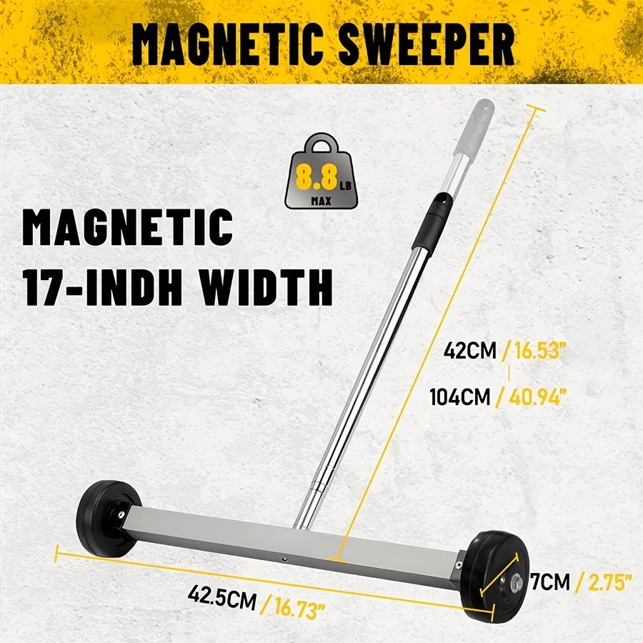 17-Inch Magnetic Sweeper on Wheels with an Adjustable Handle And a Heavy-Duty Ma