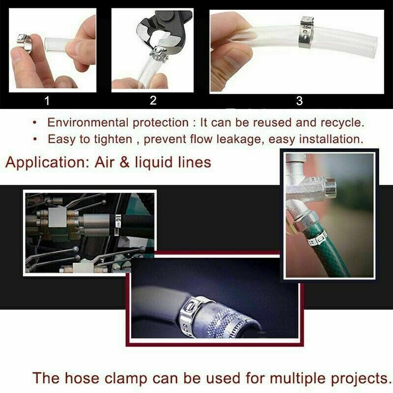 130Pcs Stainless Steel Hose Clamp Set Ear Cinch Rings Crimp Pinch/Plier Assorted