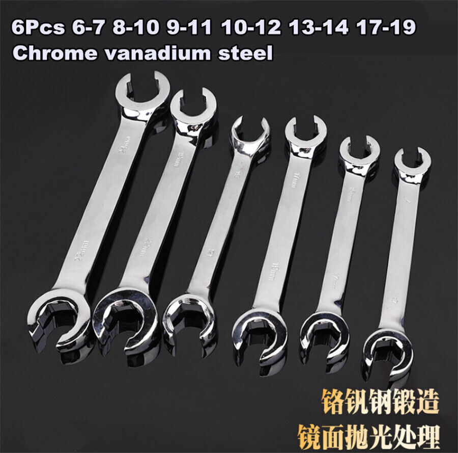 6 Pcs 6mm-19mm 6 Point Chrome Steel Car Metric Flare Nut Spanner Wrench Set -USA