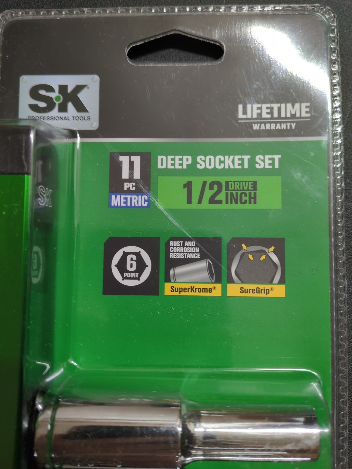 SK Professional Tools 11pc 1/2 Drive Deep Socket Set Metric-New with Rail