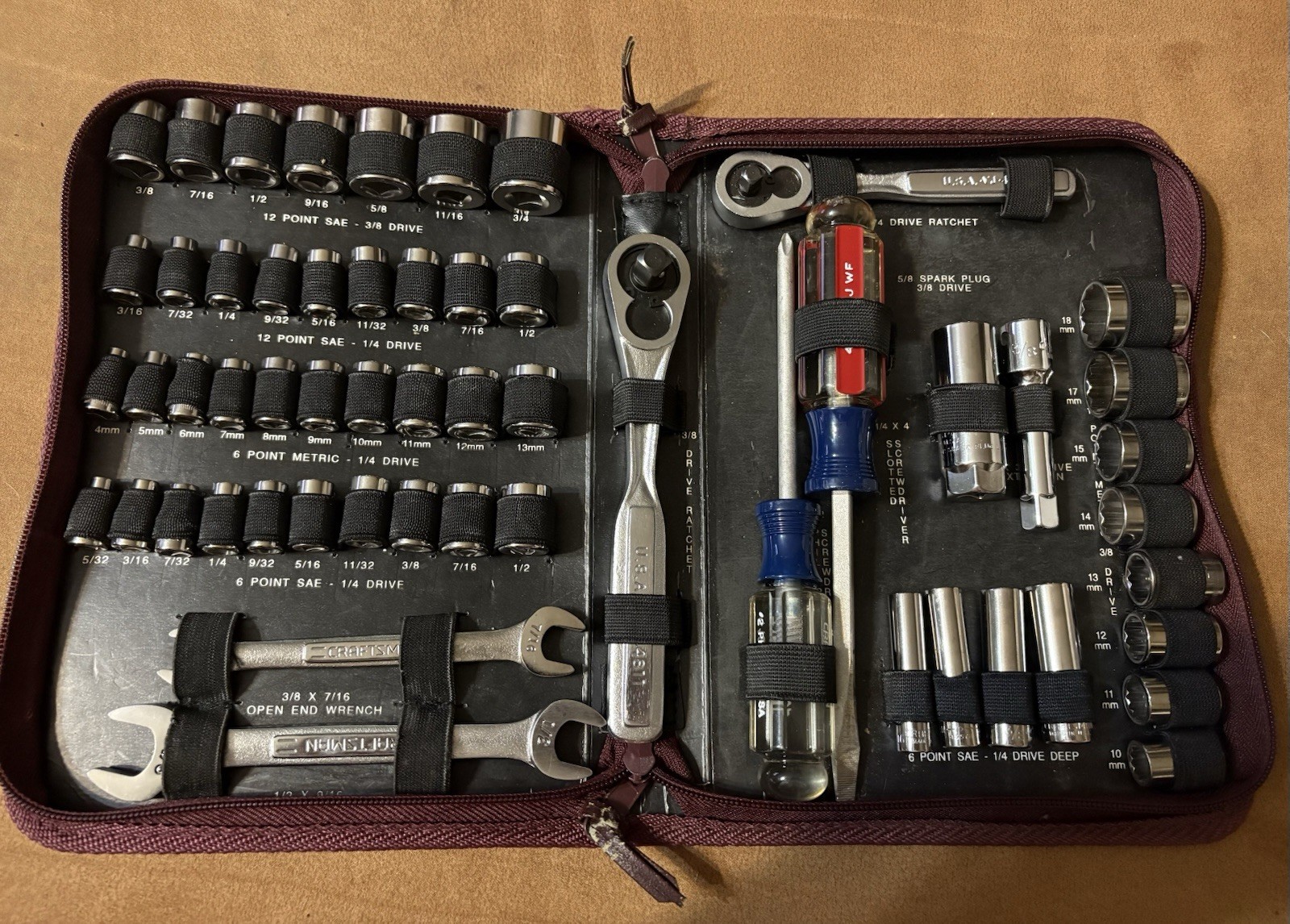 Craftsman USA Made 56 Piece Socket Tool Kit Metric And SAE In Zipper Pouch