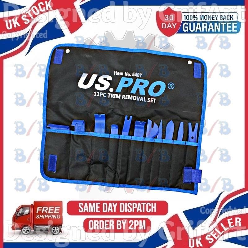 US PRO 11PC CAR DOOR TRIM REMOVER SET MOLDING PANEL MOLDING CLIP POPPER LEVER