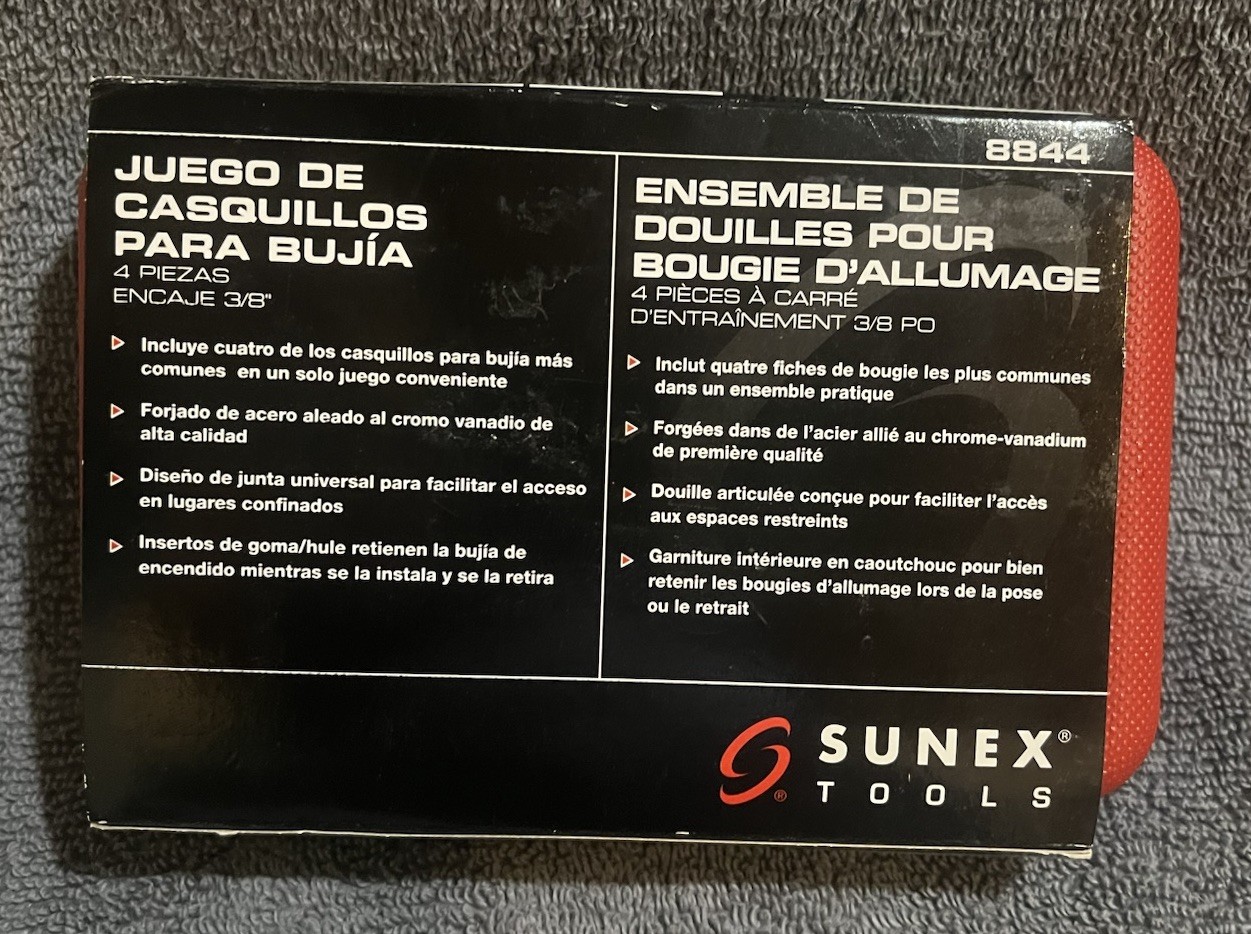4 PC Universal Spark Plug Socket Set 3/8″ DR Sunex 8844 – 9/16″ 5/8″ 3/4″ 13/16″