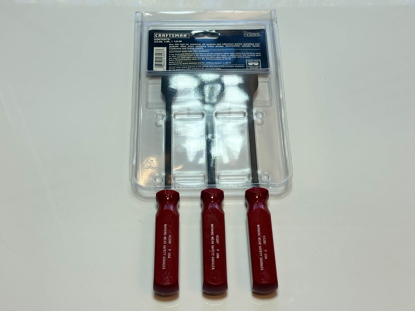 NOS Craftsman Tools USA 43293 RARE 3pc RED Handle Gasket Carbon Scraper Set NEW