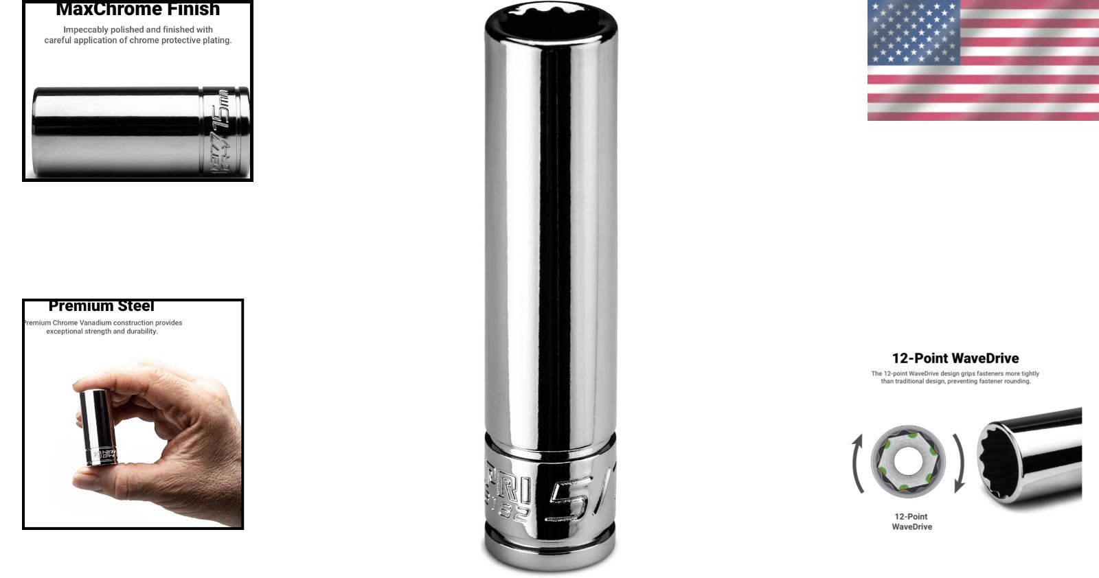 5/16 in. Deep Socket – 1/4 in. Drive, 12-Point, Chrome Vanadium Steel
