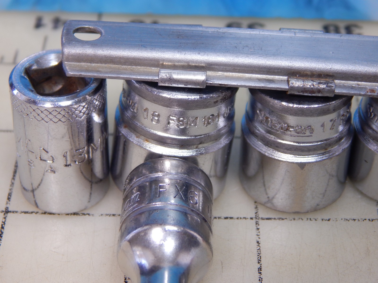 Snapon socket set 3/8″ dr. FSM series, Metric 6 point W/ A269 Rail, 6-14, 16-18