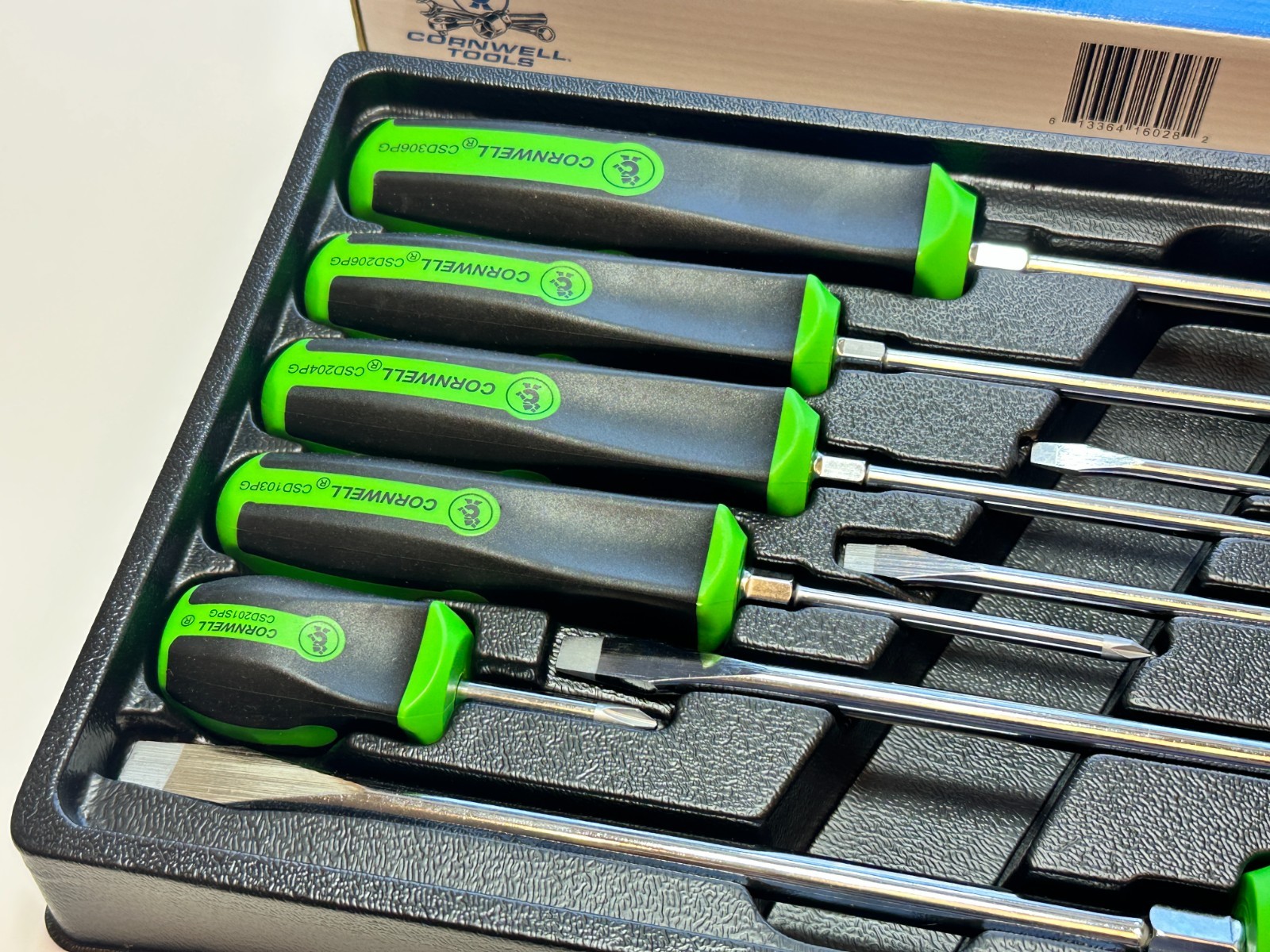 NEW Cornwell Tools CSD10SG 10pc NEON GREEN Square Grip Screwdriver Set, NOS