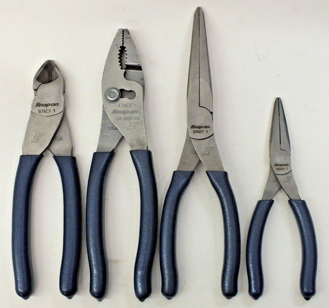 Snap-On 4pc Essential Pliers Cutters Set Blue Power – 97ACF 95ACF 47ACF 87ACF