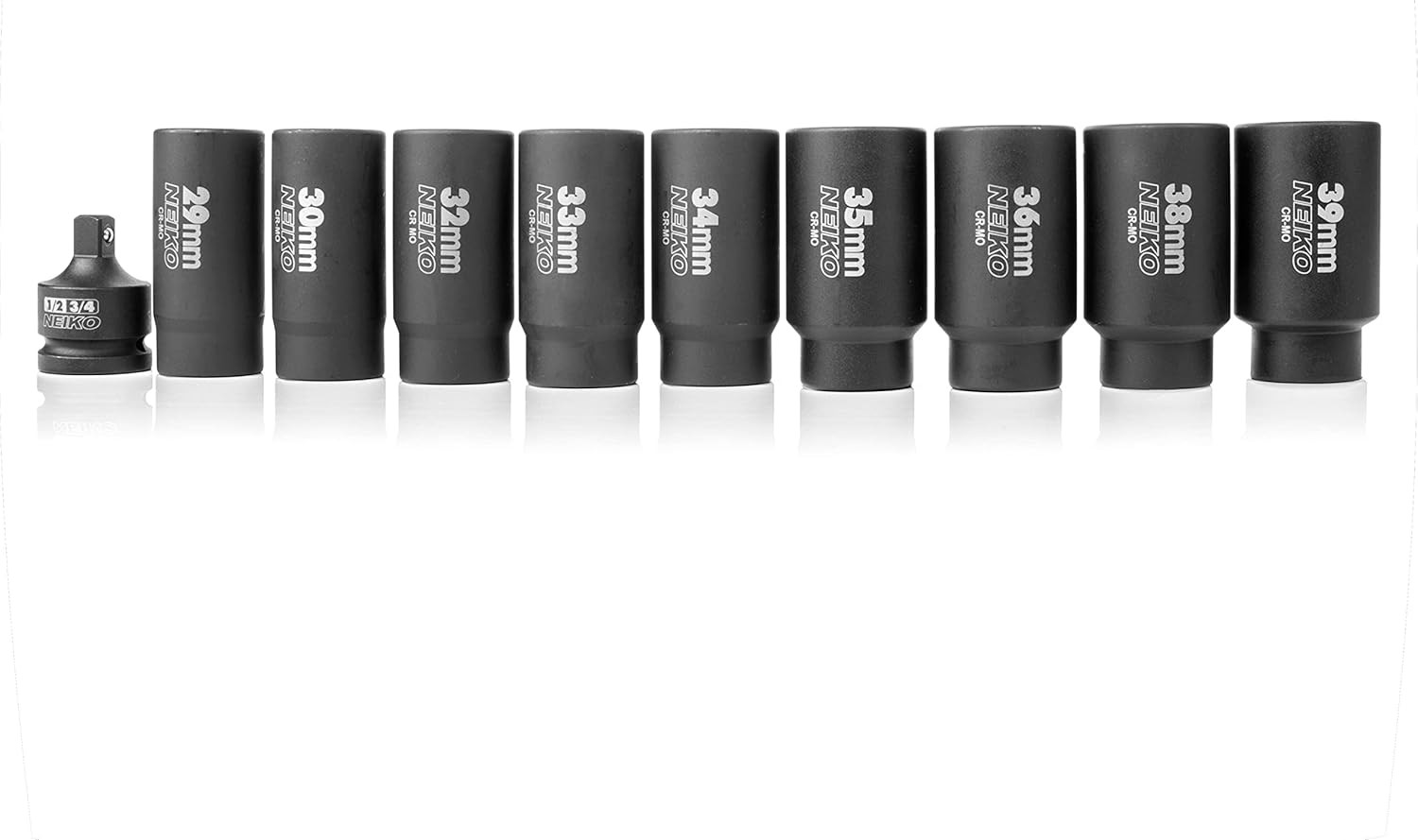 02531A 10 Piece 12 Point Socket Set 1/2” Drive, Lug Nut Remover, Spindle Nut Soc