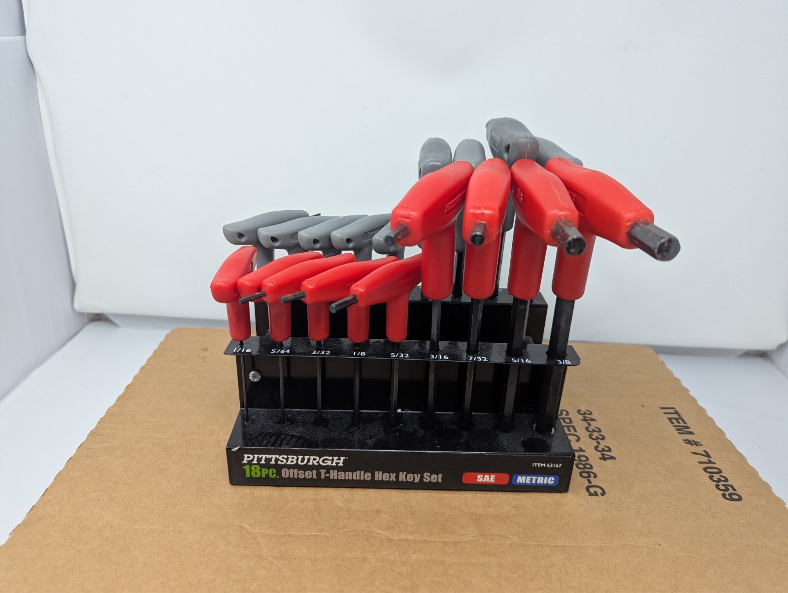 18 Pc Pittsburgh Offset T-Handle Hex Key Set Used SAE Metric