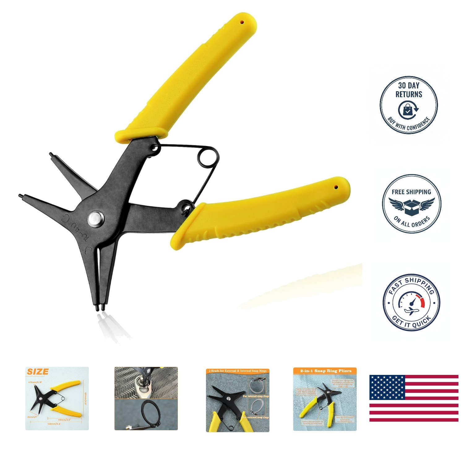Ergonomic 2 in 1 Circlip Pliers for Effortless Installation: 10-40mm Size
