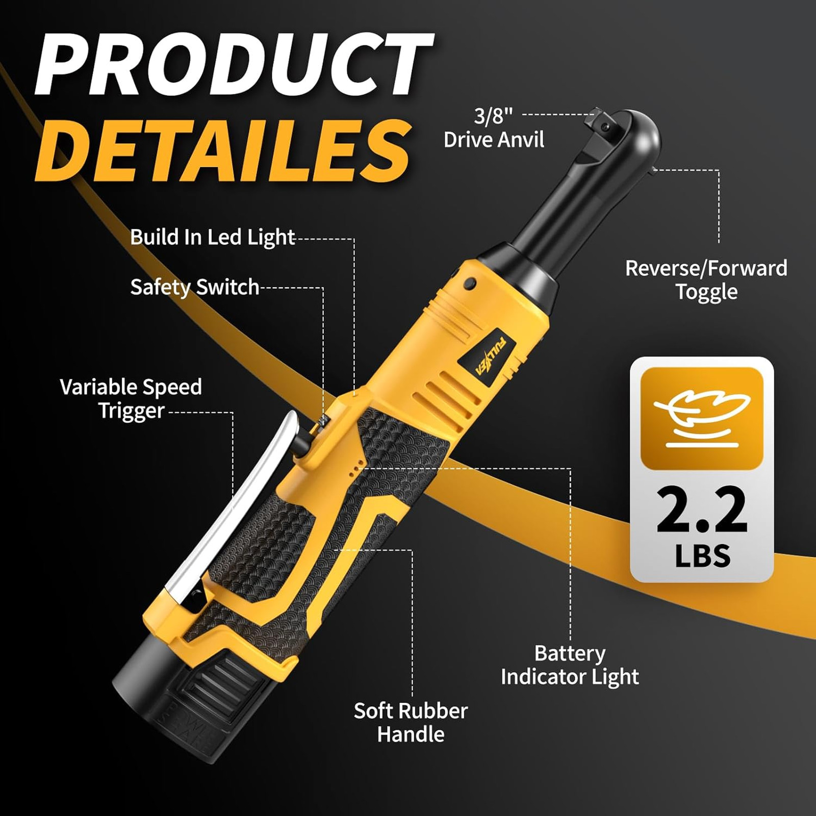 Cordless Electric Ratchet Wrench Set, 550RPM, 45Ft-lbs, 16.8V Extended cordless