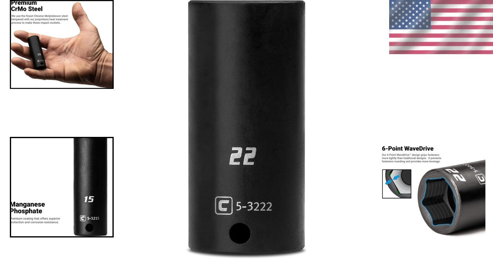 3/8-Inch Drive Deep Impact Socket 22 mm – 6-Point, Corrosion Resistant