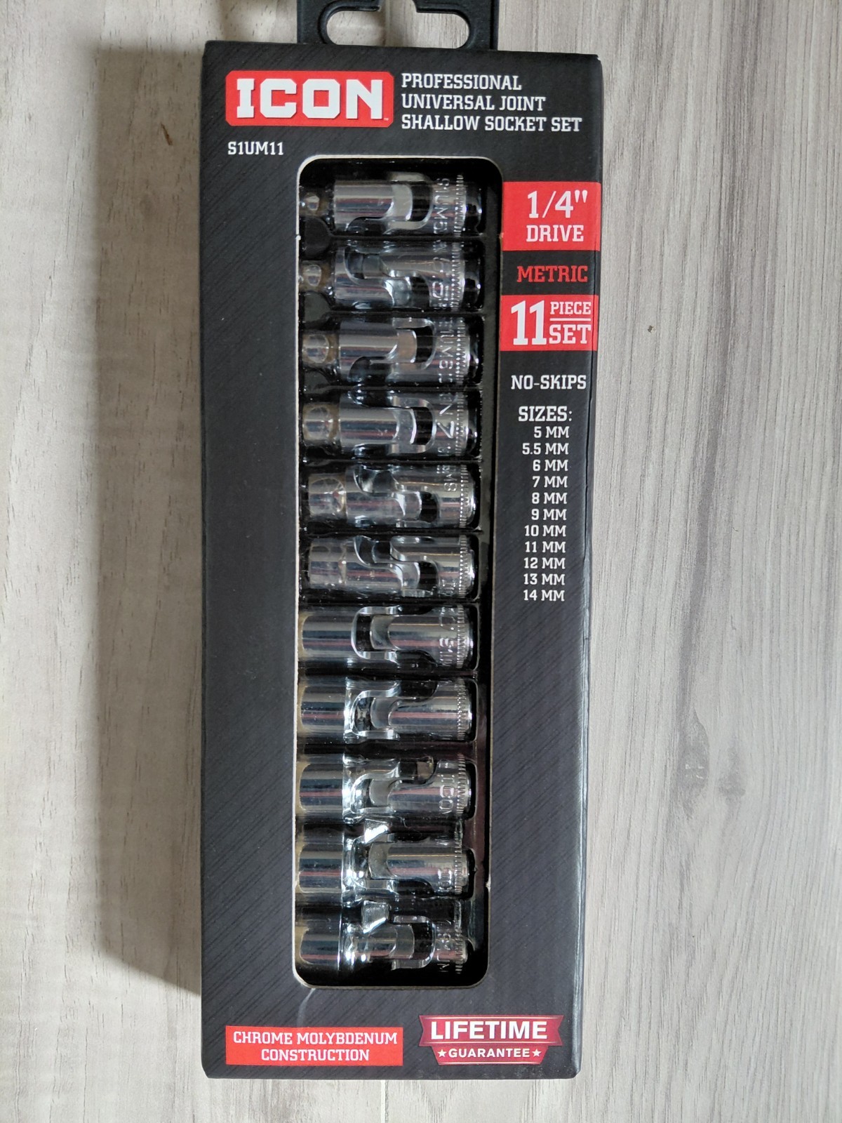 Icon S1UM11 1/4″ Drive Metric 11 Piece Universal Joint Shallow Socket Sett 70298