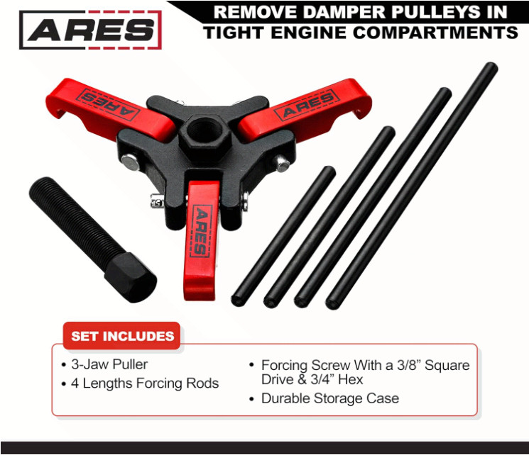 ARES 71002 Harmonic Balancer Puller Kit Adjustable 3 Jaw Puller