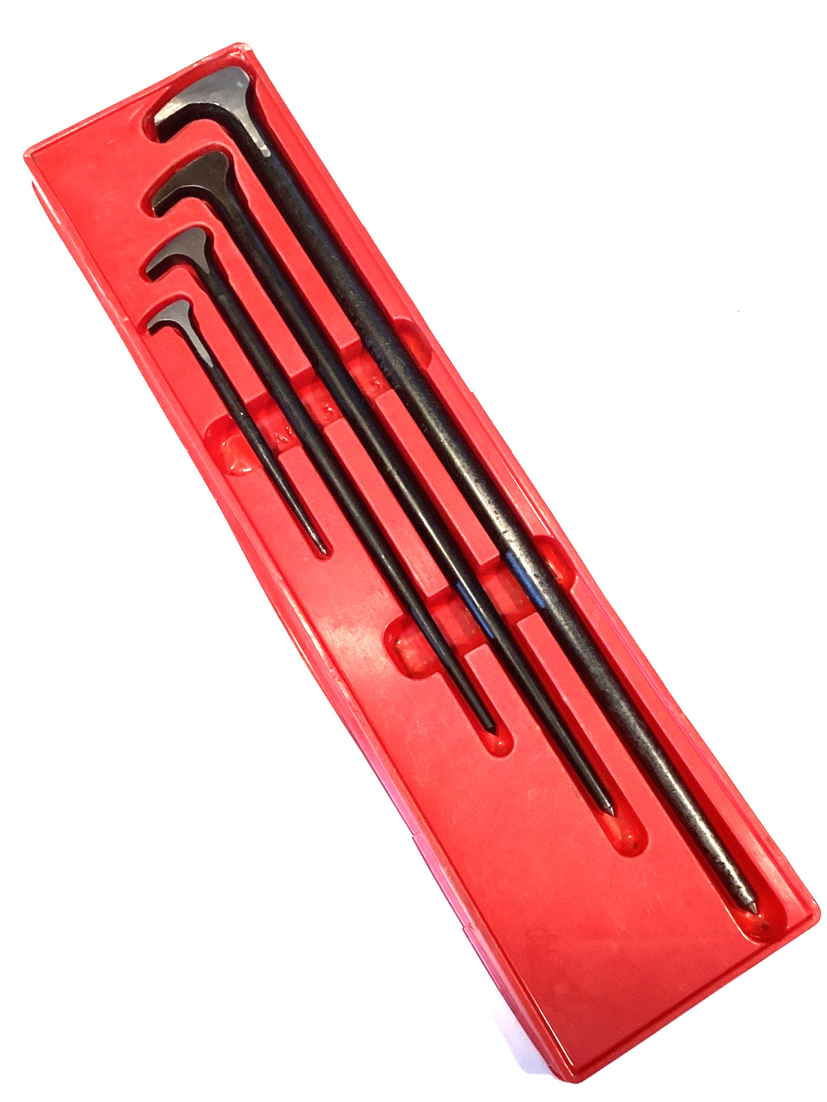 Snap On Tools 4 Piece Rolling Head Pry Bar Set With Tray 6” To 20” PBS704 NICE
