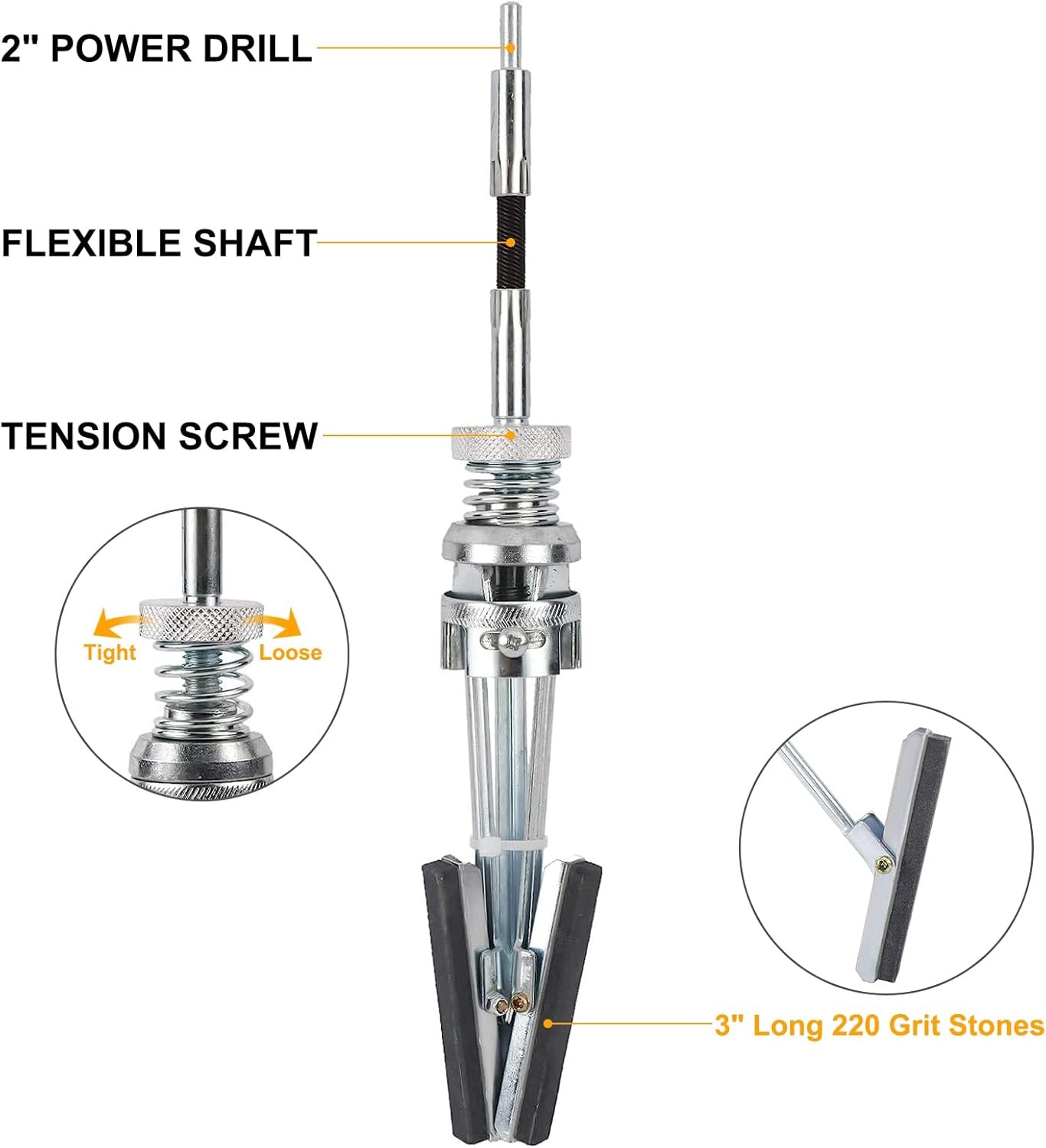 Engine Cylinder Hone Adjustable Deglazer w/ 3″ Long Stones 220 Grit 2″ to 6-1/2″