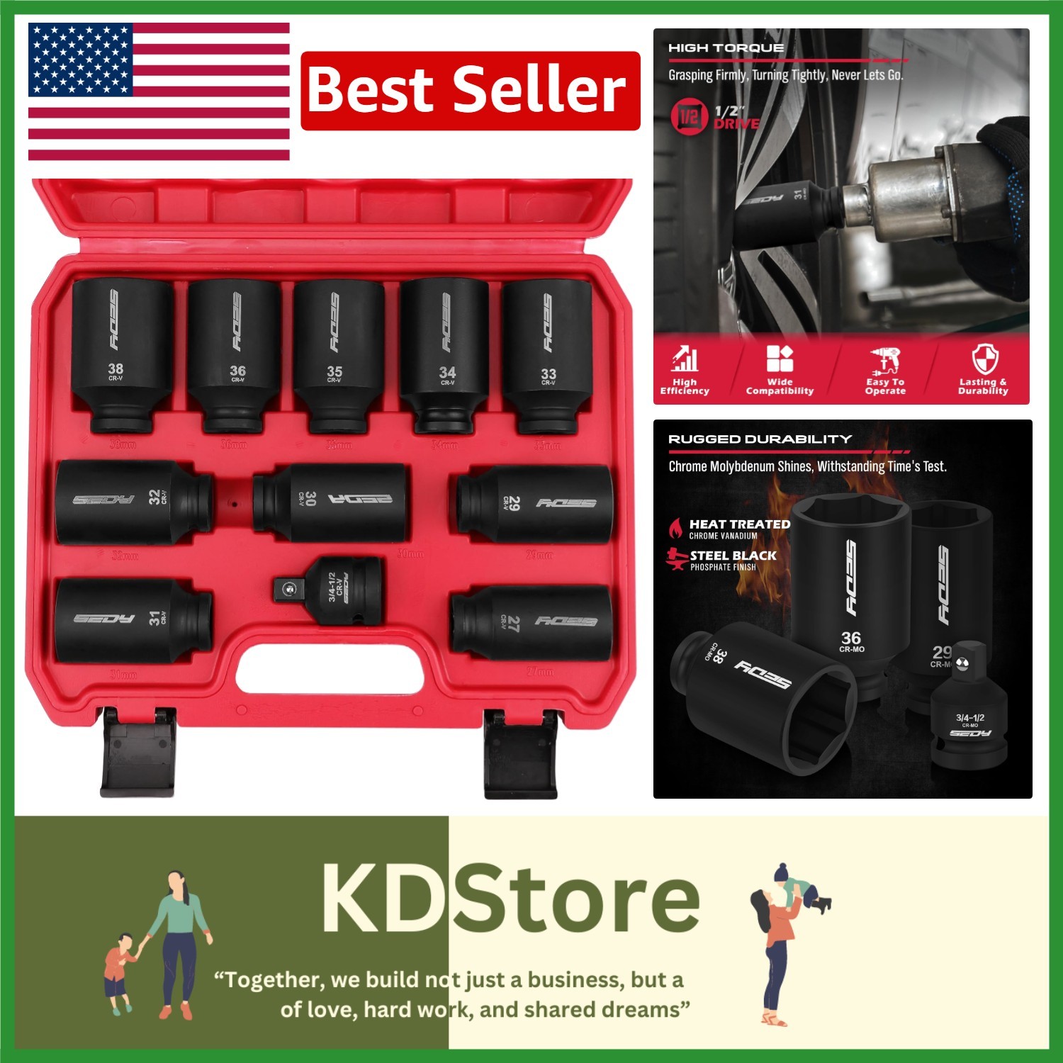 11-Piece Heavy-Duty 1/2″ Impact Socket Set for High-Torque Applications