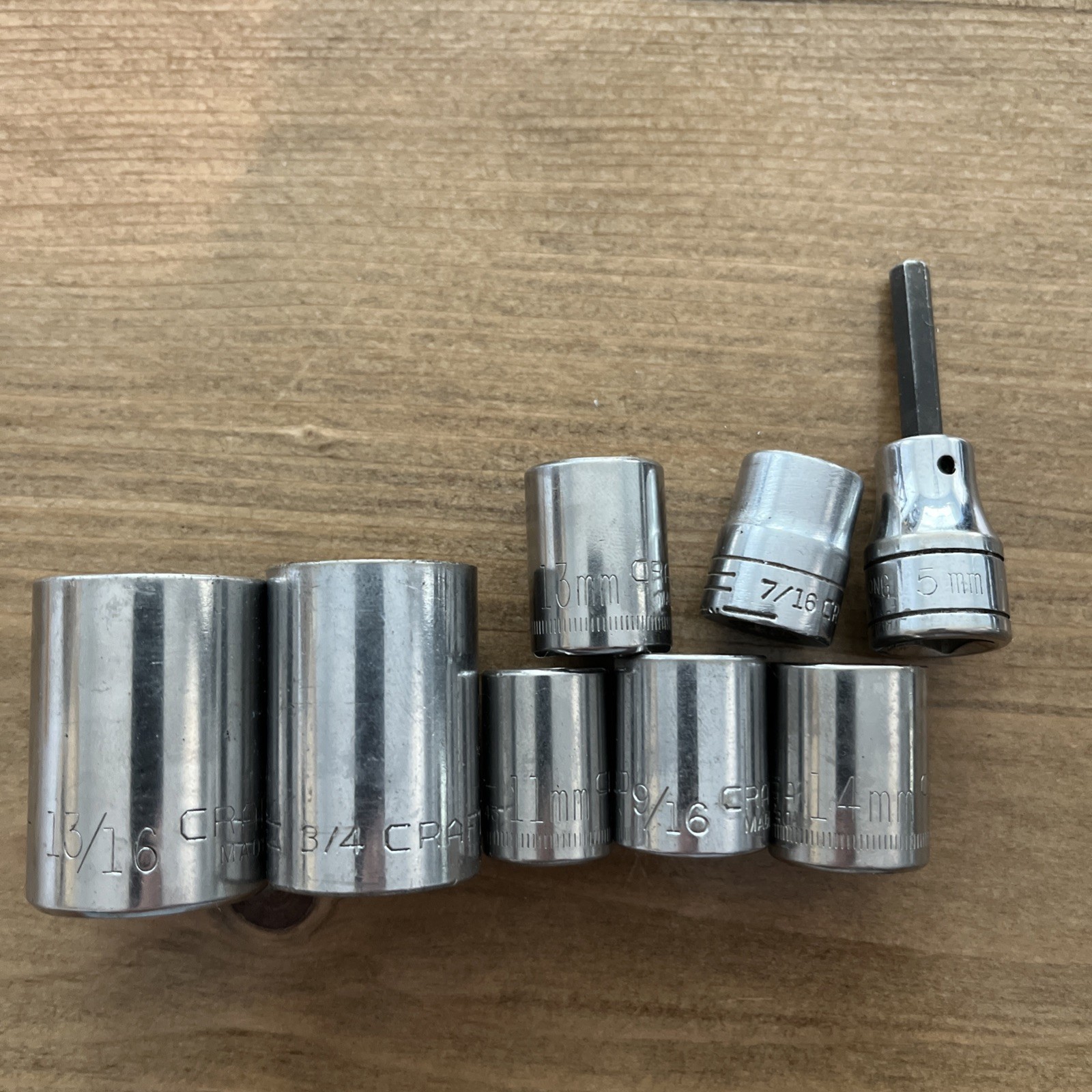 Craftsman Socket Lot 8 Pieces 13/16, 3/4, 14, 13, 7/16, 9/16, 11