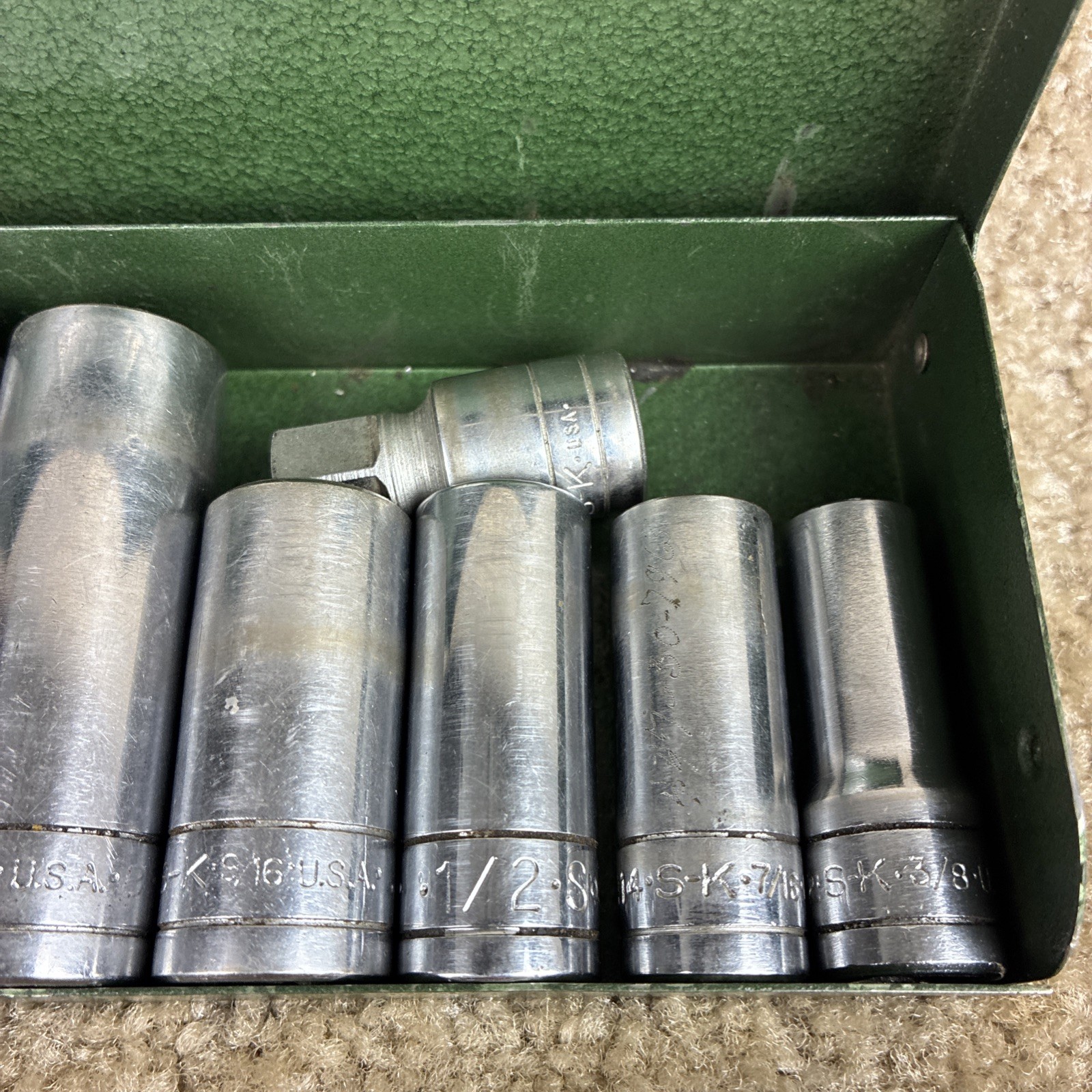 S-K 9pc.SAE Deep Socket Set w/Ratchet