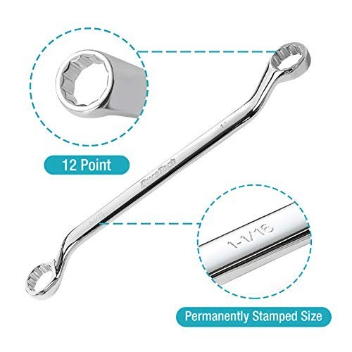 Offset Wrench Set SAE 8 Piece 12 Point 1/4 to 1-1/4 Chrome Vanadium Steel