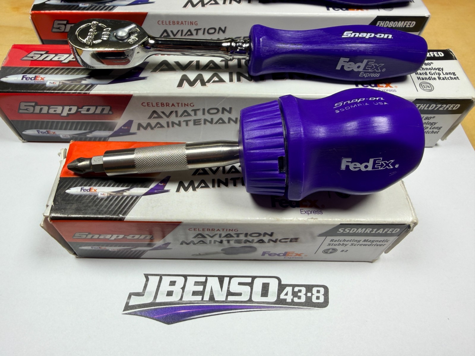 Snap-on Tools NEW ULTRA RARE PURPLE FedEx 3pc AMT DAY Ratchet & Screwdriver Set