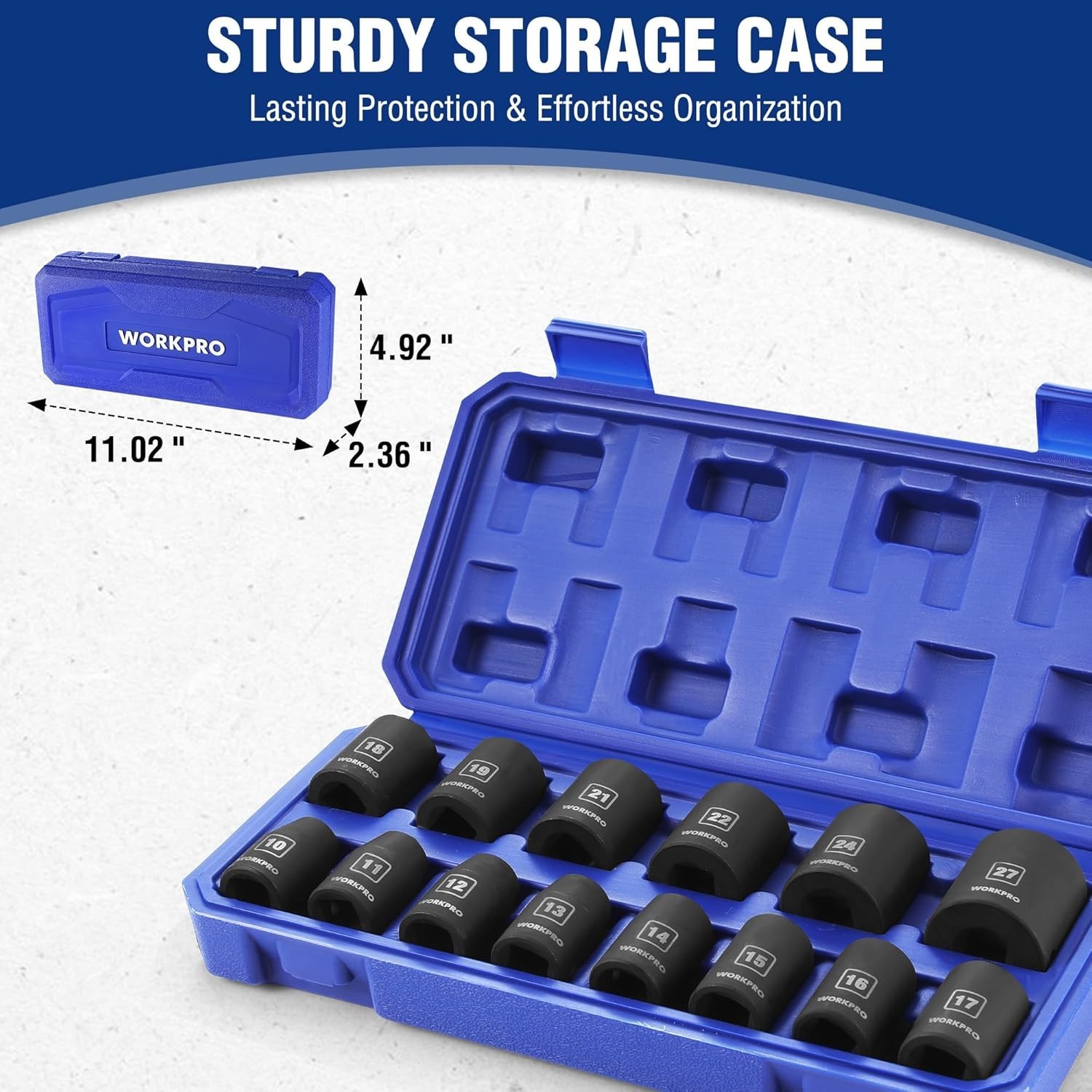 1/2” Drive Shallow Impact Socket Set, Metric Cr-V Steel 6-Point Socket Set wi…