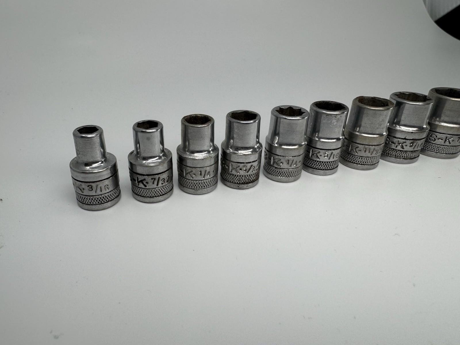 Vintage SK Tools 9pc Socket Set 3/16 Through 7/16 USA