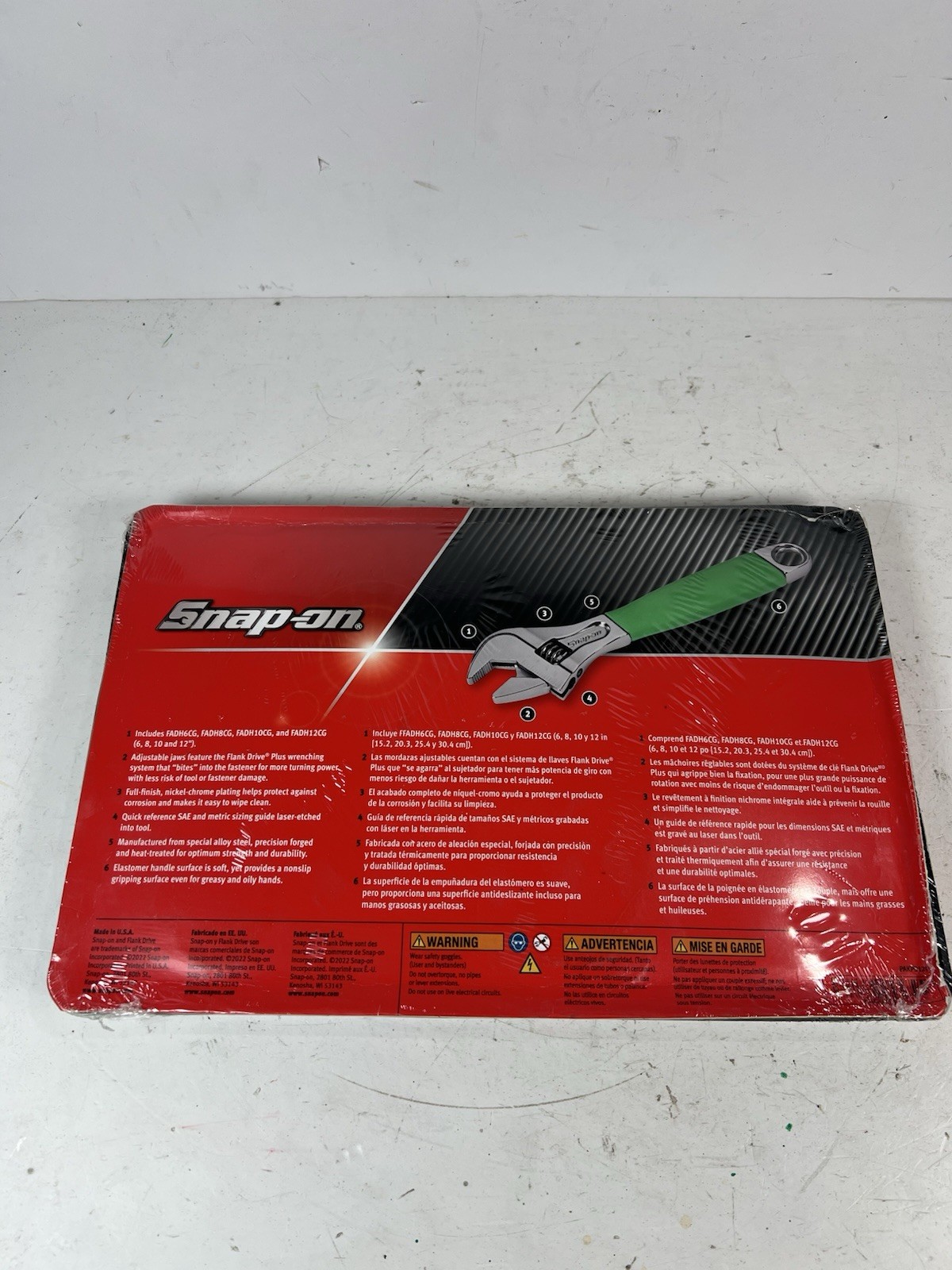 SNAP ON FADH704C G GREEN 6″ 8″ 10″ 12″ Flank Dr Plus Adjustable Wrench Set NEW
