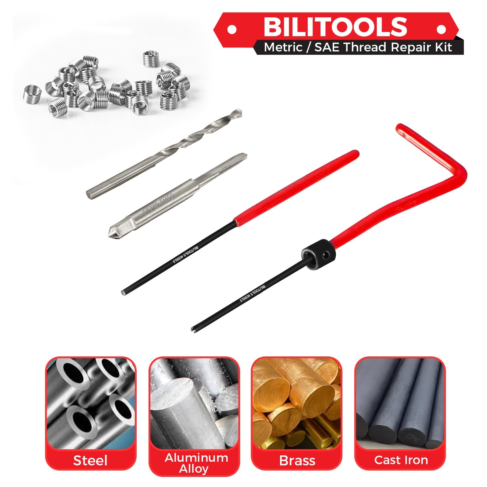 M5x0.8 Metric Thread Repair Kit HSS Drill Helicoil Insert Tool Set