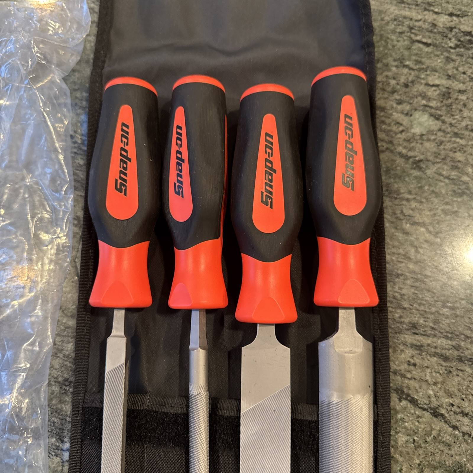 snap on sghbf600ao orange 4 pc file handle set with pouch new