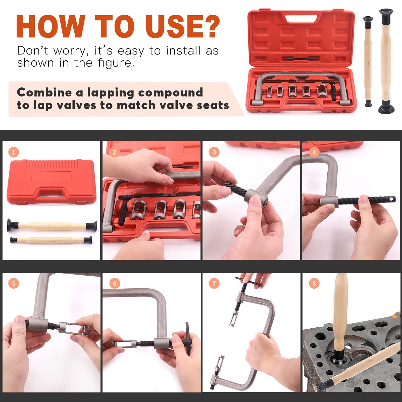 12Pcs Valve Spring Compressor with Valve Lapper Set Auto Compression C-Clamp …