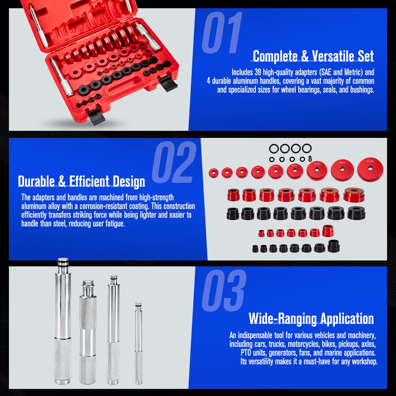 New Bearing Press Kit Bearing Race and Seal Driver Set Installer Universal Tool